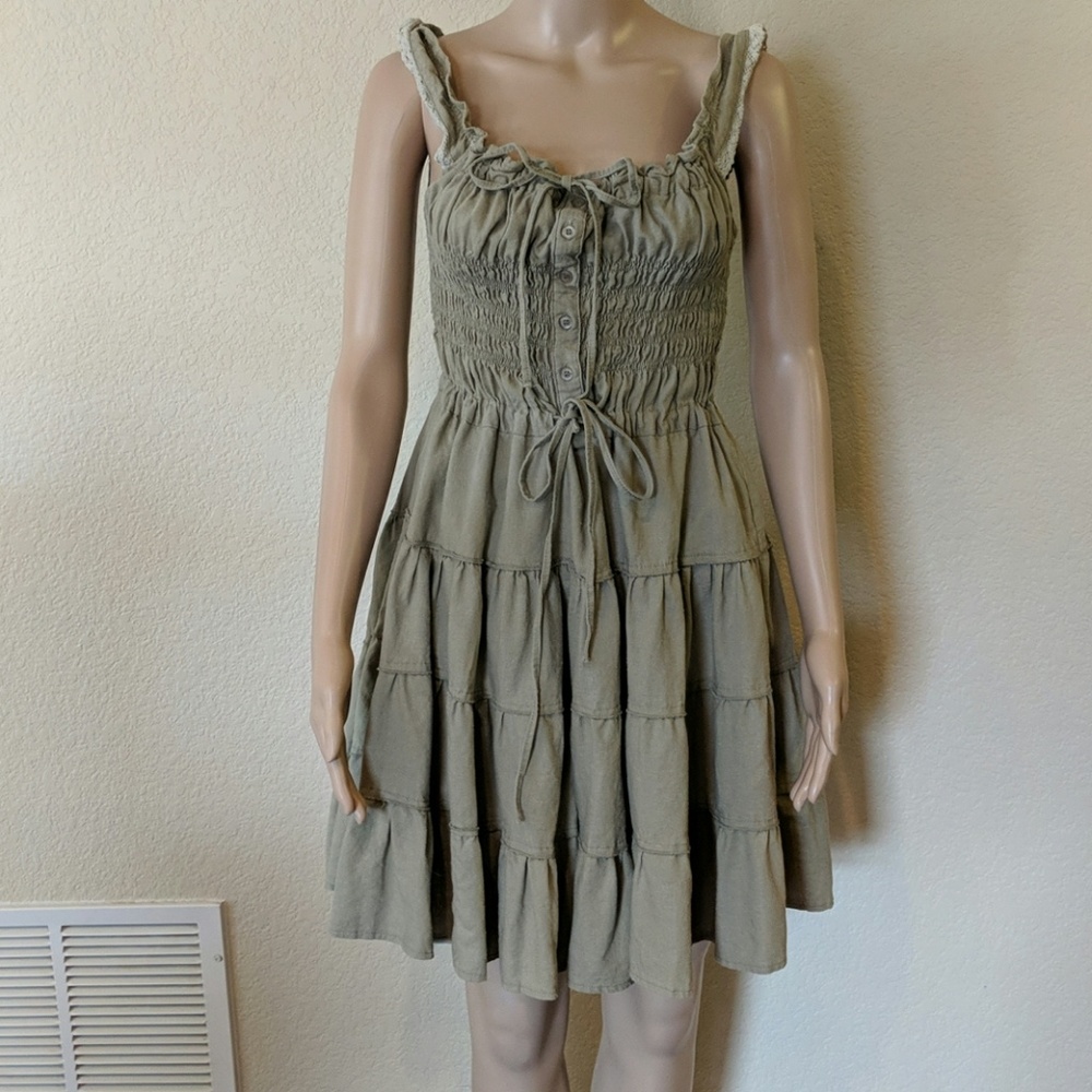 Earth Green Peasant Top Hippie Sun Dress